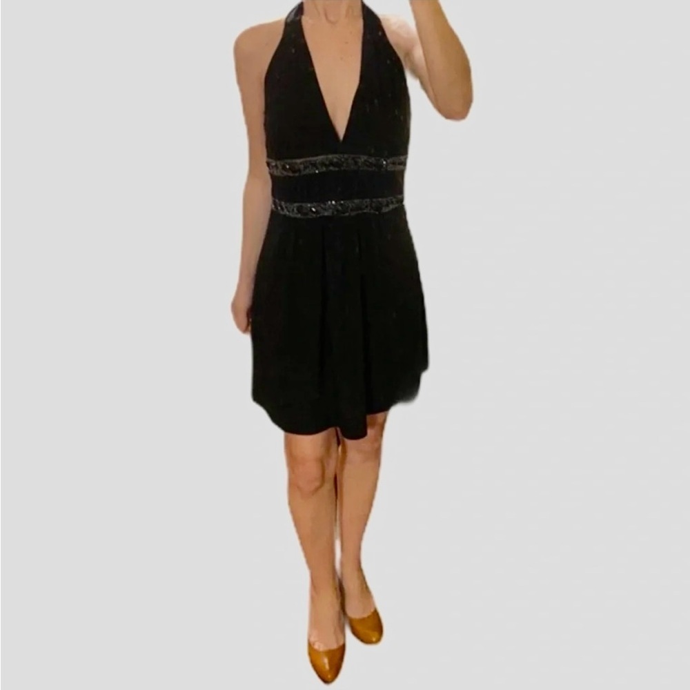 Entry‎ Sexy black beaded plunging neckline dress​